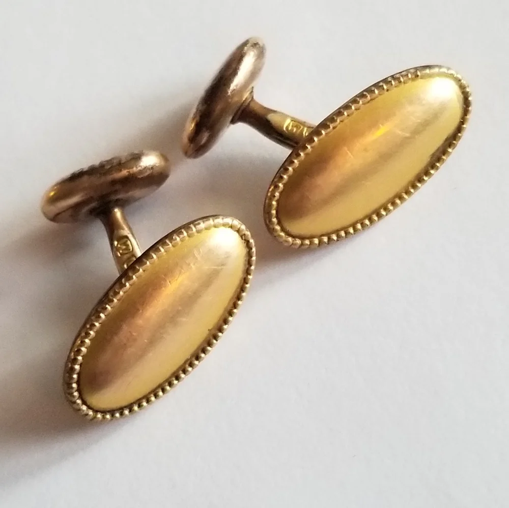 Antique cufflinks by W.G. Clark & Co gold tone Edwardian bean back WGC